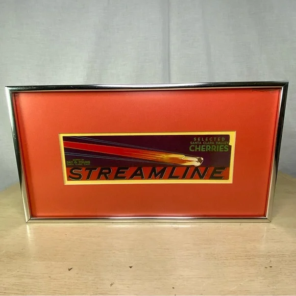 Vintage Rare Original Fruit Crate Label Day & Young Streamline Cherries Art Deco